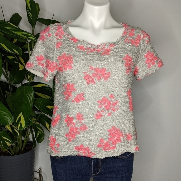 Anthro Postmark grey & pink floral knit top S - Picture 1 of 6